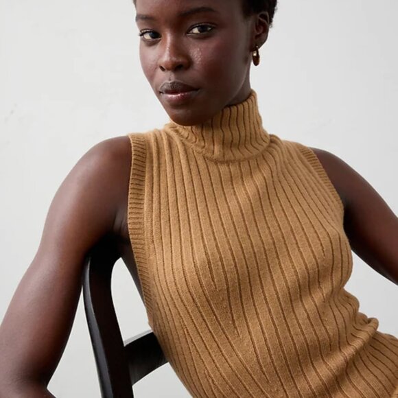 Banana Republic Ribbed Mini Sweater Dress, Dark Carmel, Medium - Picture 3 of 4